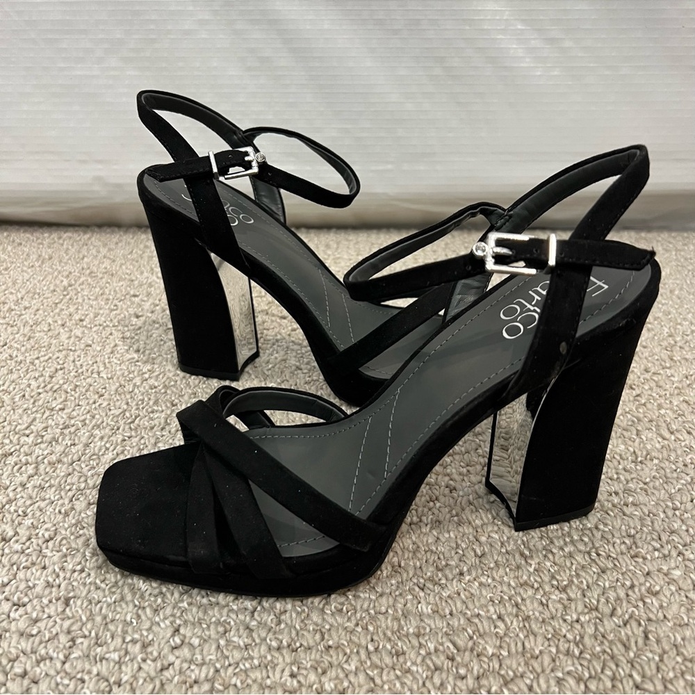 Franco Sarto Damalis Black Platform Sandal Block Heels Women’s Size 7 M Sparkle,
